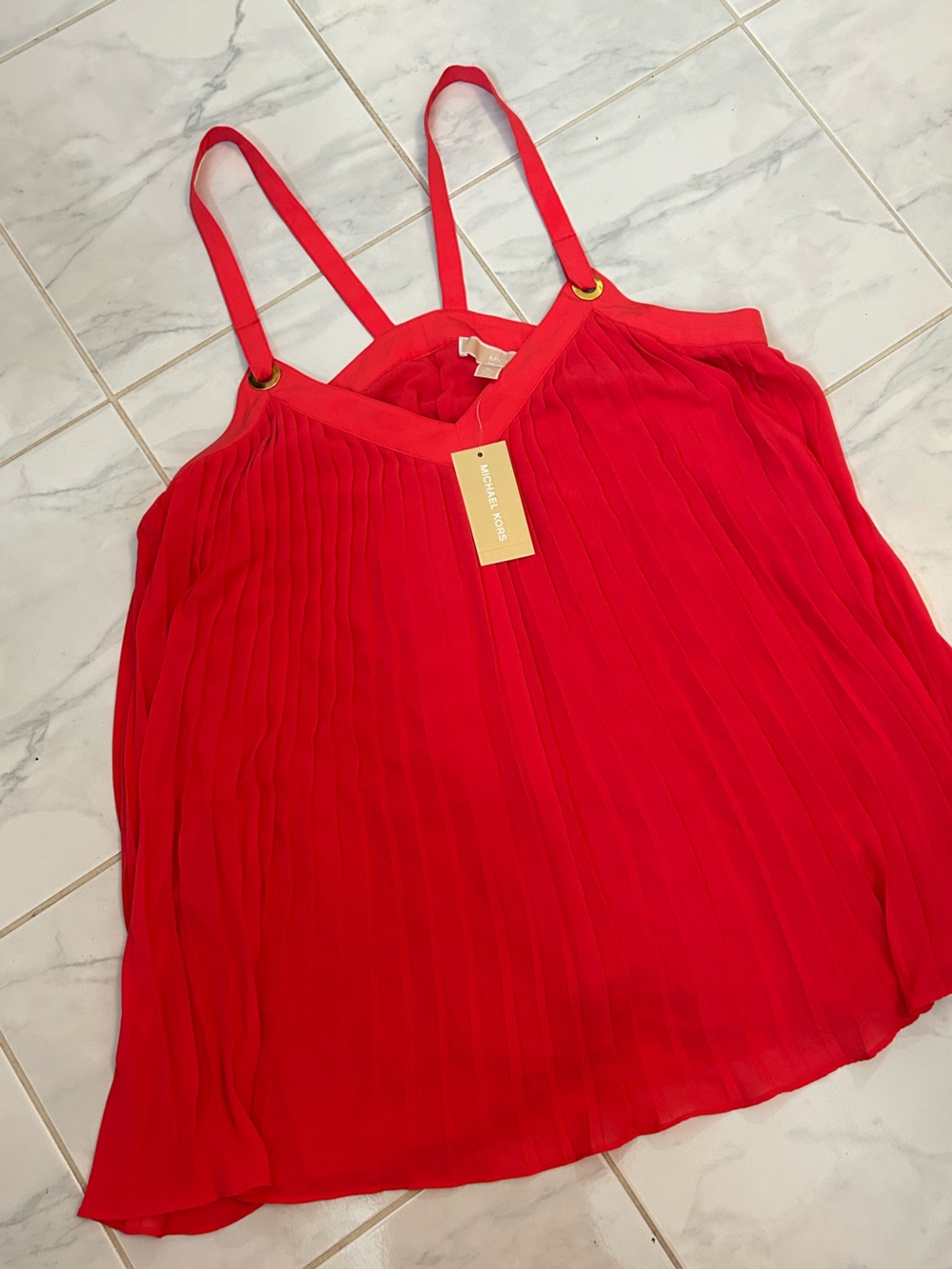 Michael Kors corral Red Pleated Camisole with Straps. New! Gorgeous!